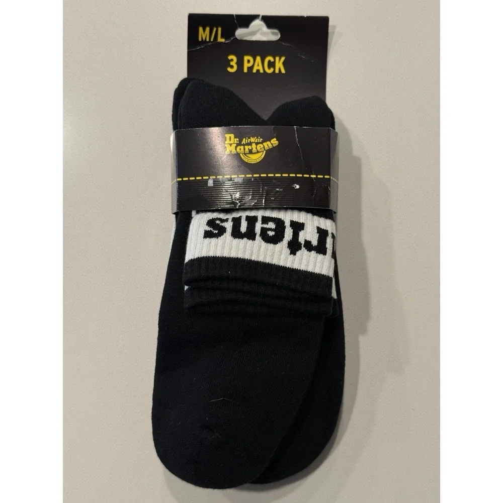 Dr Martens AD020001 Short Athletic Logo 3-Pack Socks Black Cotton M/L NWT